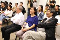 College Master Prof Wai-Yee CHAN (left), College Fellows Prof Evelyn CHAN (middle) and Prof Kenneth YOUNG (right) and other participants listening attentively to Tyler's sharing